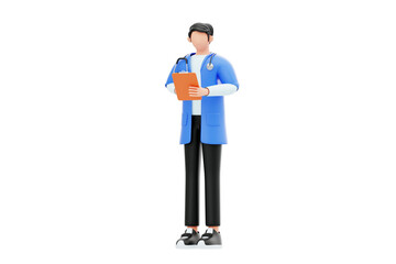 Doctor holding a clipboard 3D Character Illustration.