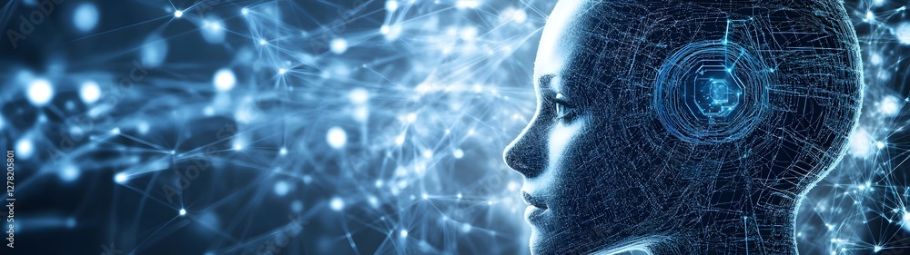 Aufkleber futuristic digital depicting a human brain made of abstract glowing neural network connections symbo