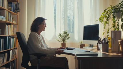 Elder abuse awareness raised in a peaceful home office with a healthcare worker and senior. Featuring clarity and care