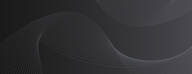 Fototapeta premium Dark gray background with flowing lines. The background features a smooth, gray texture, creating a sleek and modern look. Wave background vector. Black background.