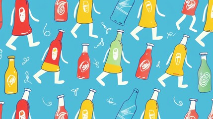 Retro Seamless Pattern with Various Colorful Character Mascots