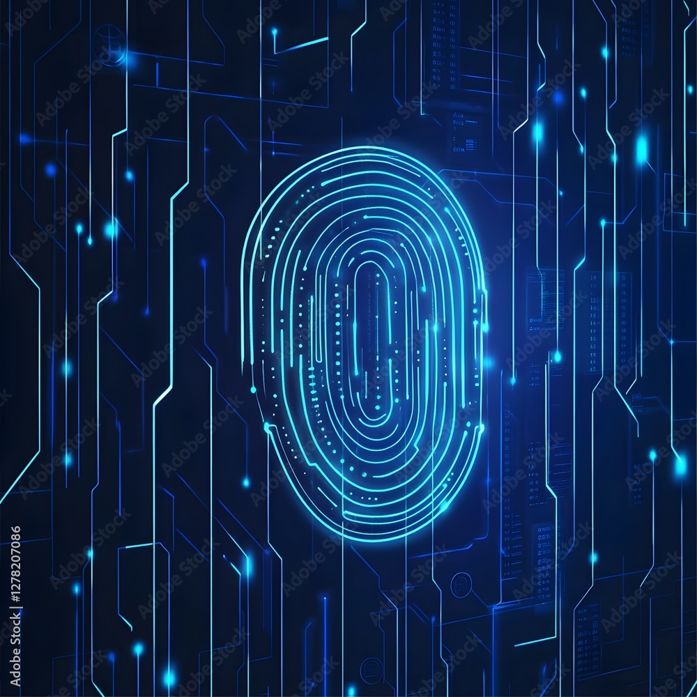 Leinwandbilder Futuristic Fingerprint Identification and Cybersecurity Digital Technology Concept  Abstract background with circuit board patterns data networks