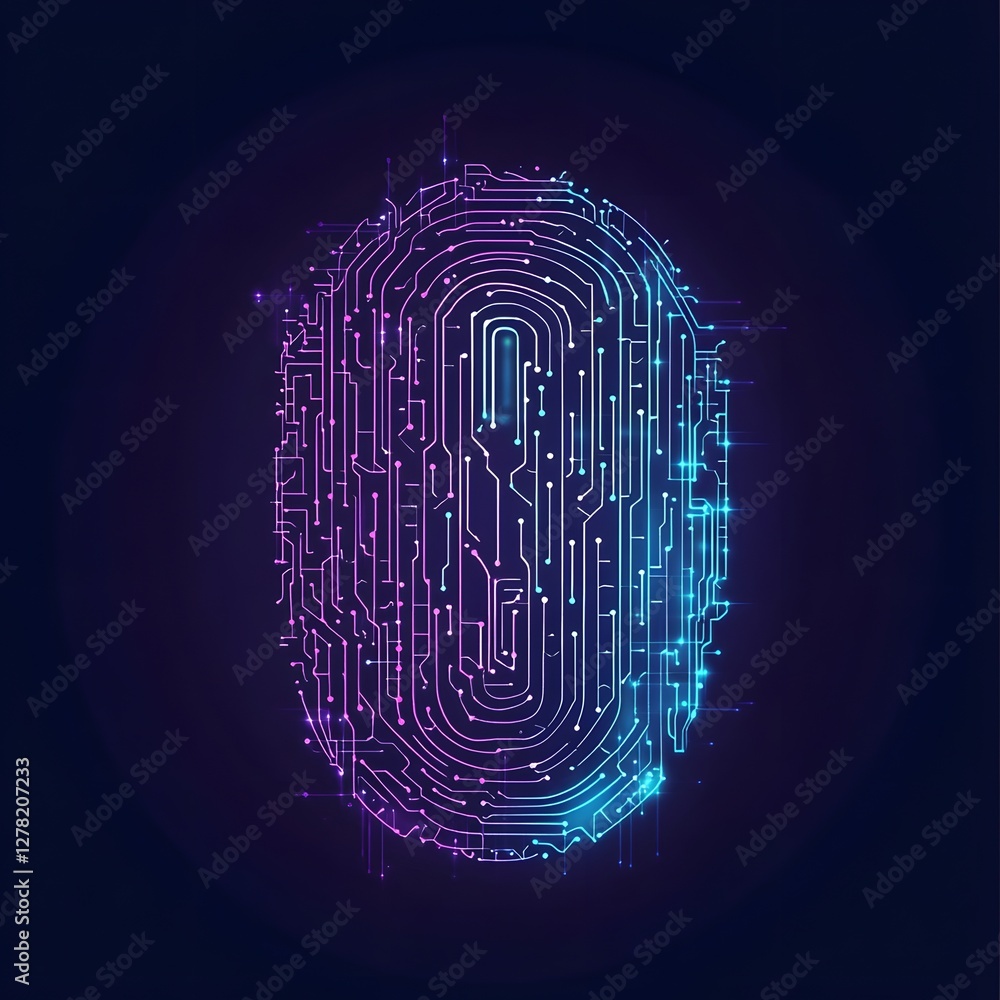 Fototapete Futuristic Fingerprint Scan Technology Background with Glowing Digital Circuit Pattern  Abstract Cybersecurity Concept with High Tech Biometrics Identification System and Data Encryption