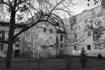 Artistic photo in black and white of a winter city