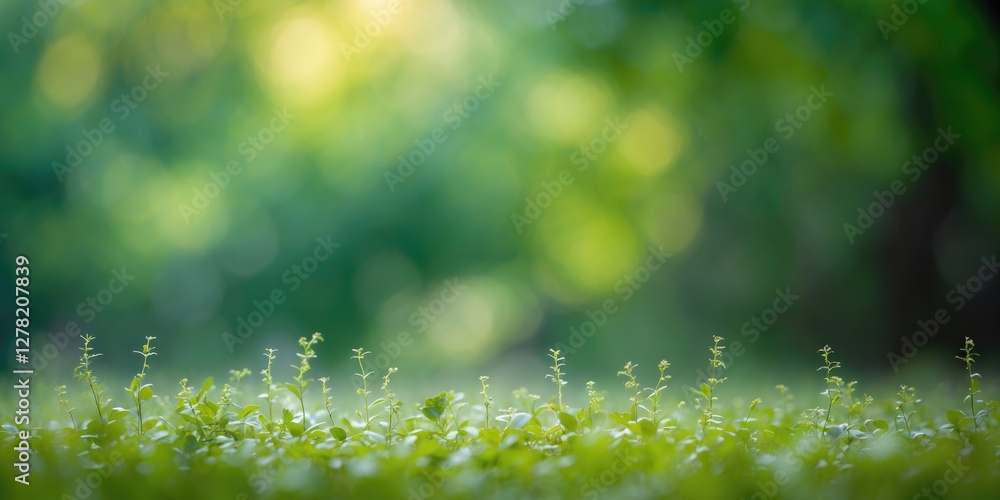 Aufkleber serene blurred green background with lush foliage creating a tranquil atmosphere and ample space for