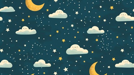 Night Sky with Clouds Seamless Vector Pattern