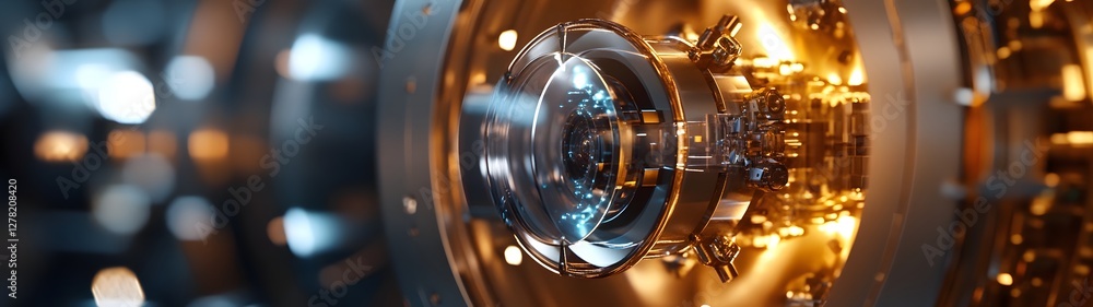 Leinwandbilder Futuristic metallic industrial machinery turbines gears and mechanisms in a glowing abstract and geometric engineering design  High tech modern and innovative technological concept