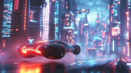 cyperpunk High-Tech Urban Future with Flying Cars and Skyscrapers
