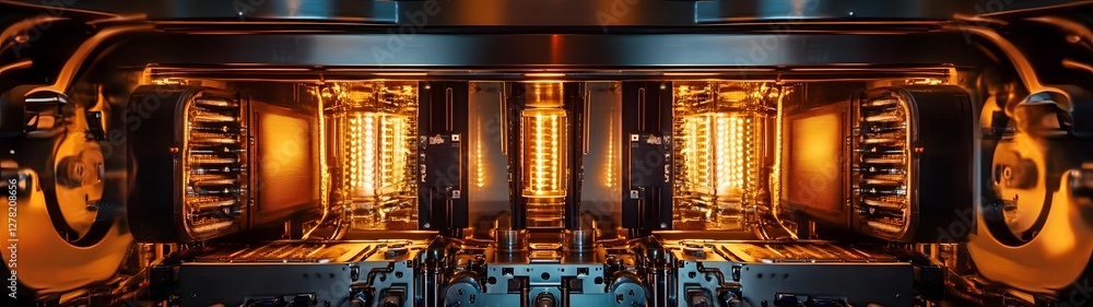 Fototapete futuristic metallic machinery and electronics digital abstract pattern with circuit boards microchip