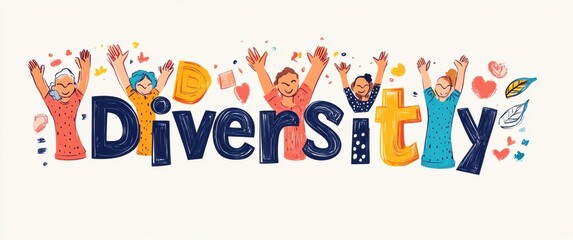 Illustration Depicting Diversity With Joyful People and Vibrant Typography