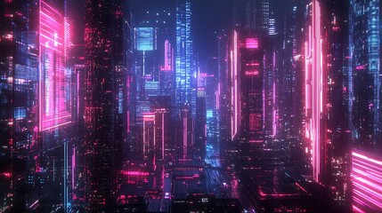 cyperpunk High-Tech Urban Future with Flying Cars and Skyscrapers