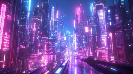 cyperpunk High-Tech Urban Future with Flying Cars and Skyscrapers