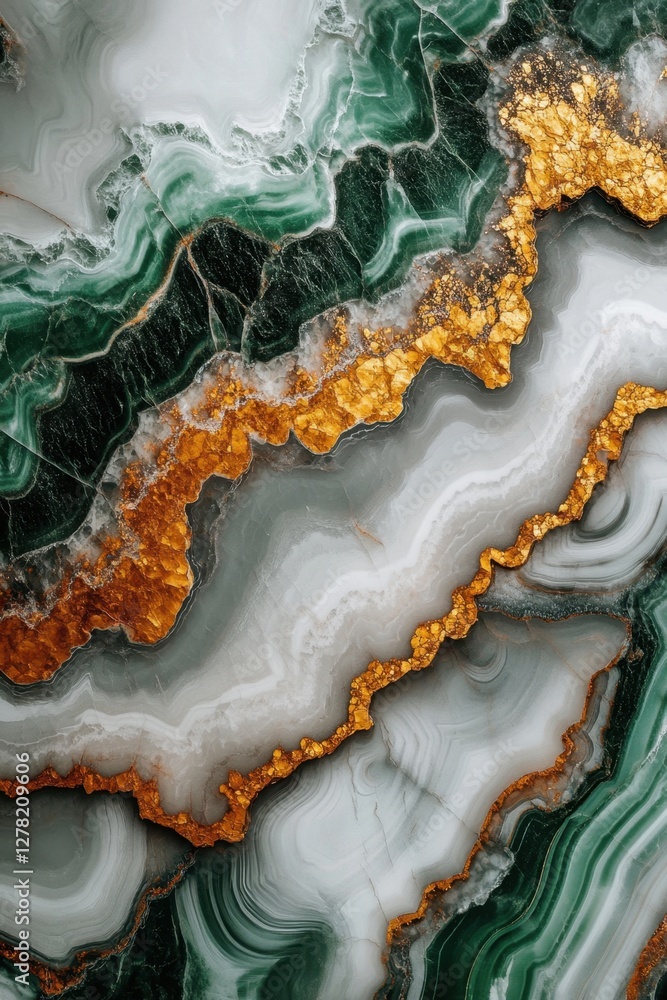 Poster Luxurious malachite texture with golden veins creating a captivating abstract pattern and organic design for creative projects and elegant backgrounds