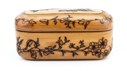 Small Carved Bamboo Tea Caddy for Traveling and Home Use