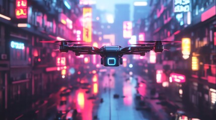 cyperpunk High-Tech Urban Future with Flying Cars and Skyscrapers