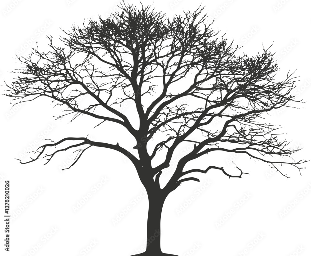 Poster silhouette of a leafless tree with intricate branching pattern.