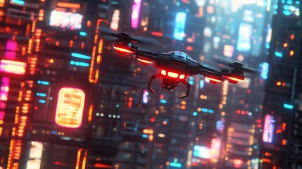 cyperpunk High-Tech Urban Future with Flying Cars and Skyscrapers