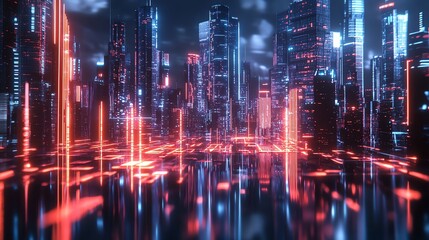 cyperpunk High-Tech Urban Future with Flying Cars and Skyscrapers