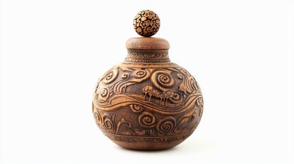 Decorative Carved Gourd Canteen with Intricate Designs and Lid