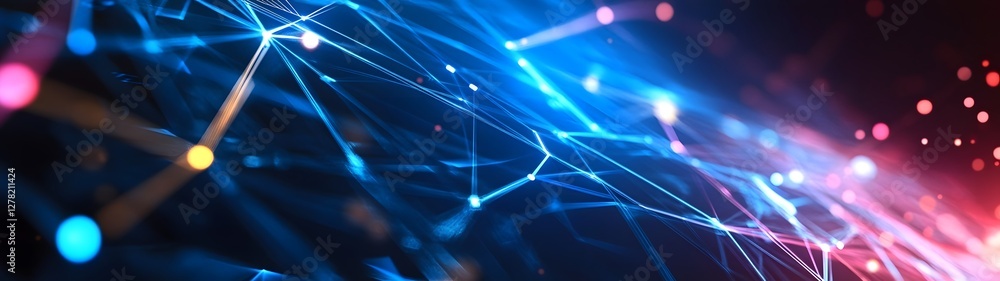Poster Glowing Digital Futuristic Backdrop with Interconnected Network Structures Abstract Technology Design with Bright Neon Lights Cyberpunk Inspired Tech Wallpaper