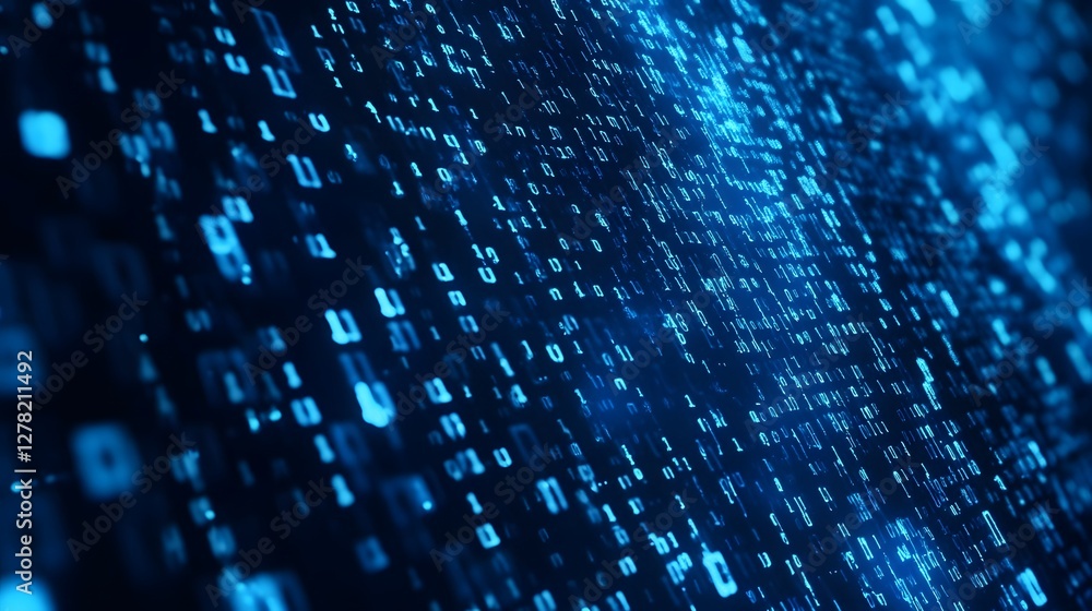 Poster Glowing Digital Matrix of Data Flows and Connectivity in the Cyber World  Abstract digital background with futuristic technology patterns computer code binary data streams