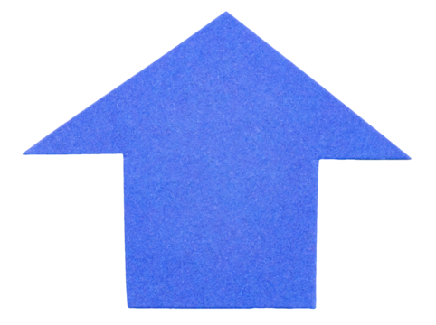 Blue isolated cut out paper cardboard arrow direction sign pointing up with texture and rough edges png transparent background design element