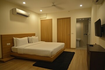 Modern Hotel Room Featuring King Size Bed and Ensuite Bathroom