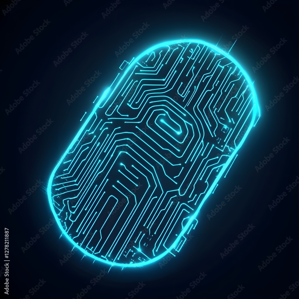 Poster Glowing digital neural network circuit pattern on dark gradient background  Futuristic technology information data and innovation concept
