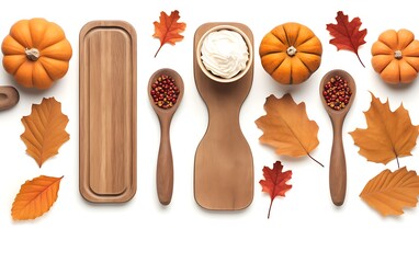 Autumnal Kitchen Utensils & Pumpkins on White