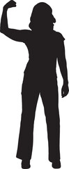 vector; silhouette; front view of standing womans howing biceps