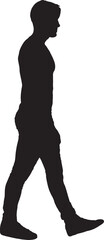 vector; silhouette; side view of a young man walking