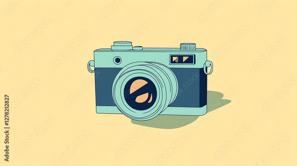 Poster digital camera for photo shoot and camera icon for digital camera illustration with lence and colorf