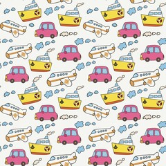 Cute vehicle cartoon seamless pattern