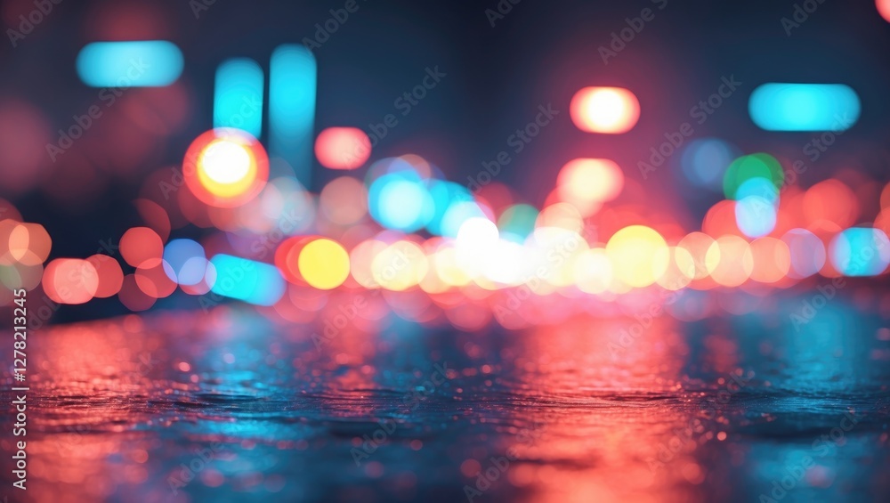 Poster vibrant abstract bokeh with neon lights and reflections creating a dreamy atmosphere suitable for te
