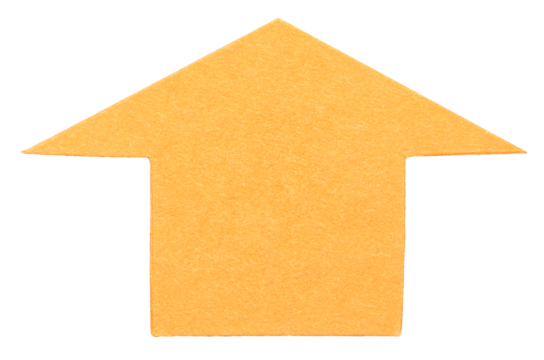 Orange isolated cut out paper cardboard arrow direction sign pointing up with texture and rough edges png transparent background design element