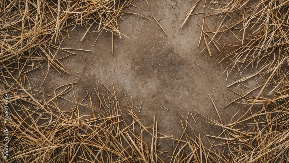 Poster dry grass floor texture with empty center space ideal for background or overlay design elements