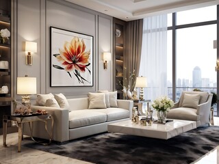 Modern Living Room with City View
