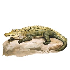 Naklejka premium American Alligator Resting on a Rock - Watercolor Illustration.