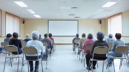 Elder abuse awareness seminar in a community center with concerned citizens. Featuring education and prevention