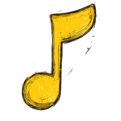Yellow watercolor musical note isolated on white background