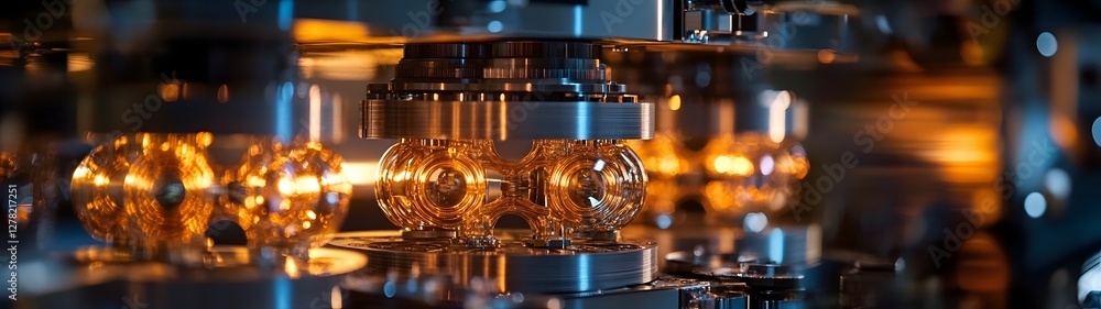 Poster intricate and highly detailed close up view of various mechanical gears cogs shafts and other indust