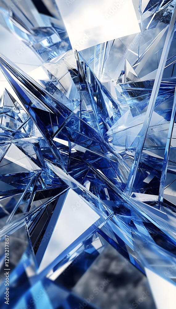 Poster abstract blue shards create a complex crystalline and reflective pattern