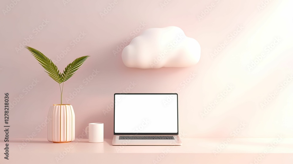 Poster abstract data cloud connecting devices at home digital workspace modern minimalism bright environmen