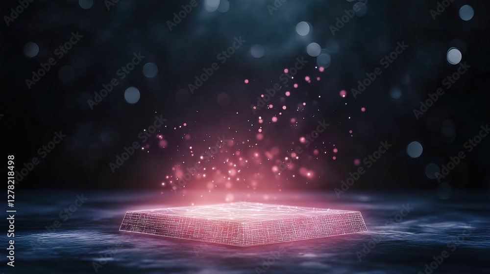 Aufkleber floating abstract digital platform glowing in a mysterious environment conceptual futuristic scene