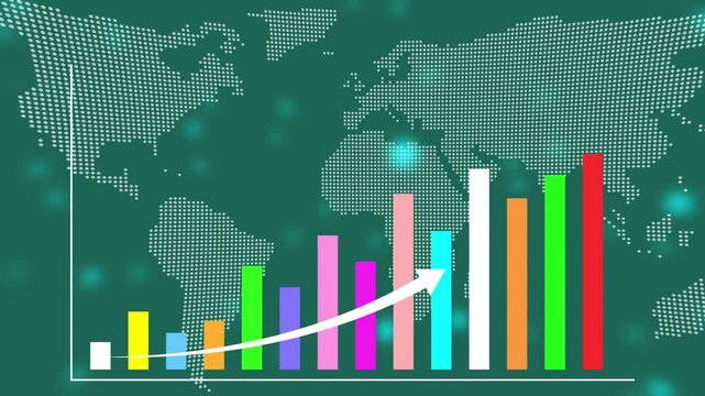Global business statistics charts background. Pandemic, covid epidemic graph, stock market stats, global crisis, coronavirus world diagram. Abstract concept 3d rendering loopable seamless animation.