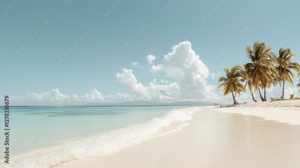 Poster starfish and seashells lie gracefully on the pristine white sand of a beach summer, creating a seren