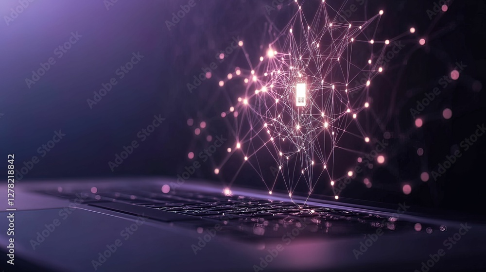 Poster abstract glowing network map enhancing home office security digital workspace visual modern environm