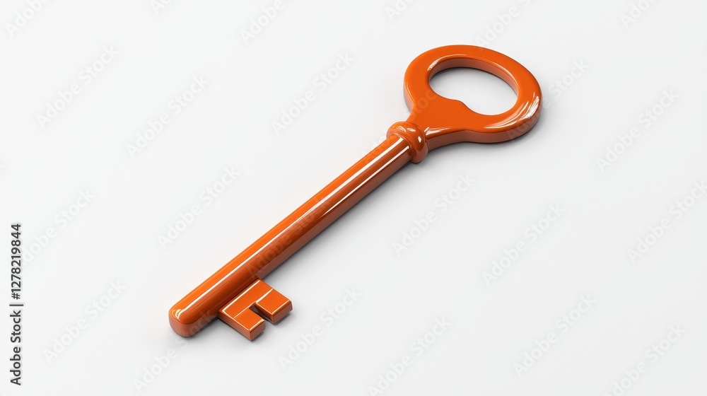 Poster unlocking potential orange key studio setting 3d render minimalist style close-up perspective symbol