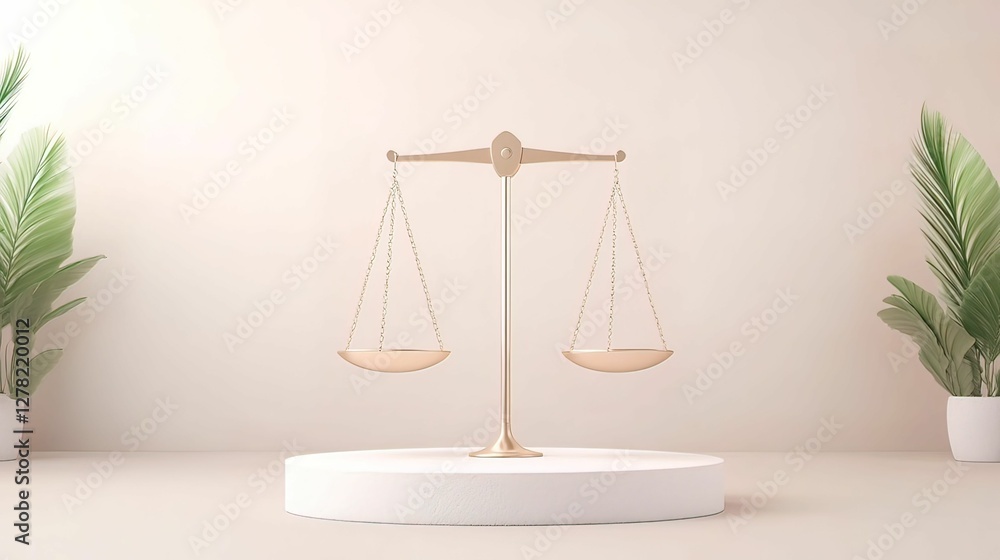 Poster abstract representation of balance with floating scales minimalist studio digital light environment 