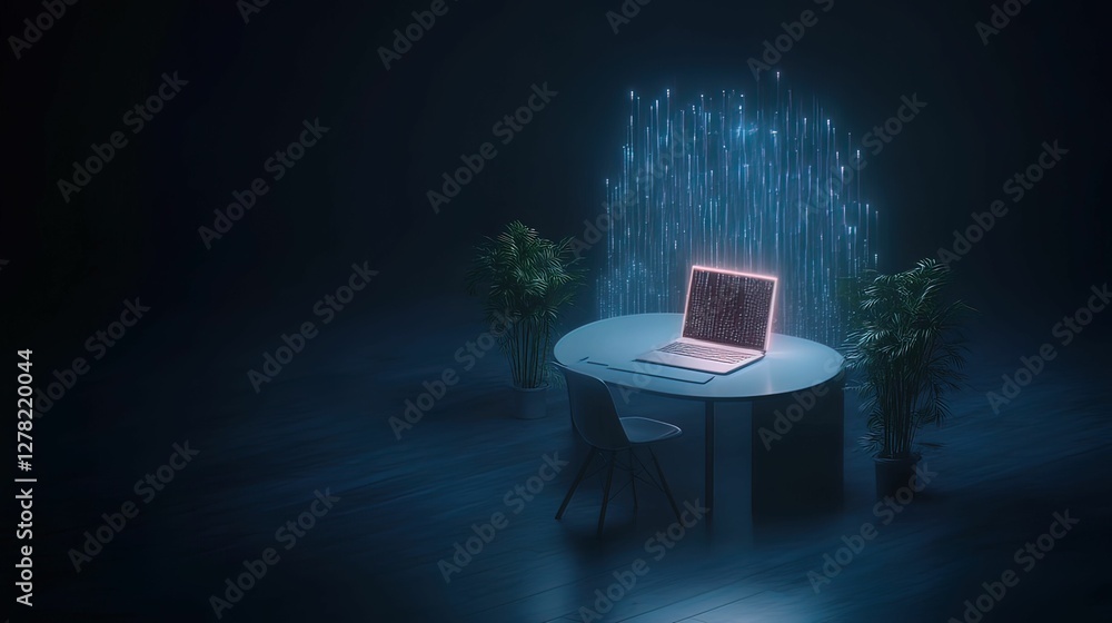 Poster cybersecurity in action digital defense strategies virtual workspace graphic representation dark env